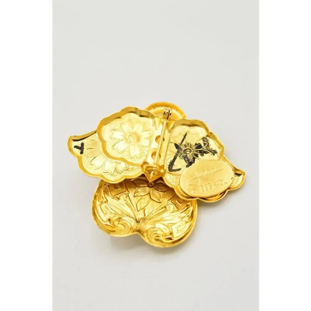 Jane 1995 AOL Signed Vintage Pin Brooch Guardian Gold Angel Rhinestone Chic BinJ